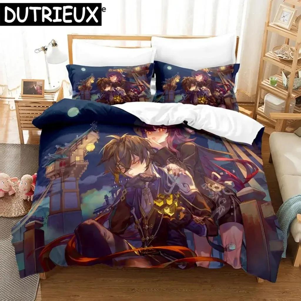 Hu Tao Genshin Impact Spiel 3D Bettbezug Bettwäscheset Steppdecke Leinen Kissenbezüge Heimdeko Einzel Doppel Twin King Queen