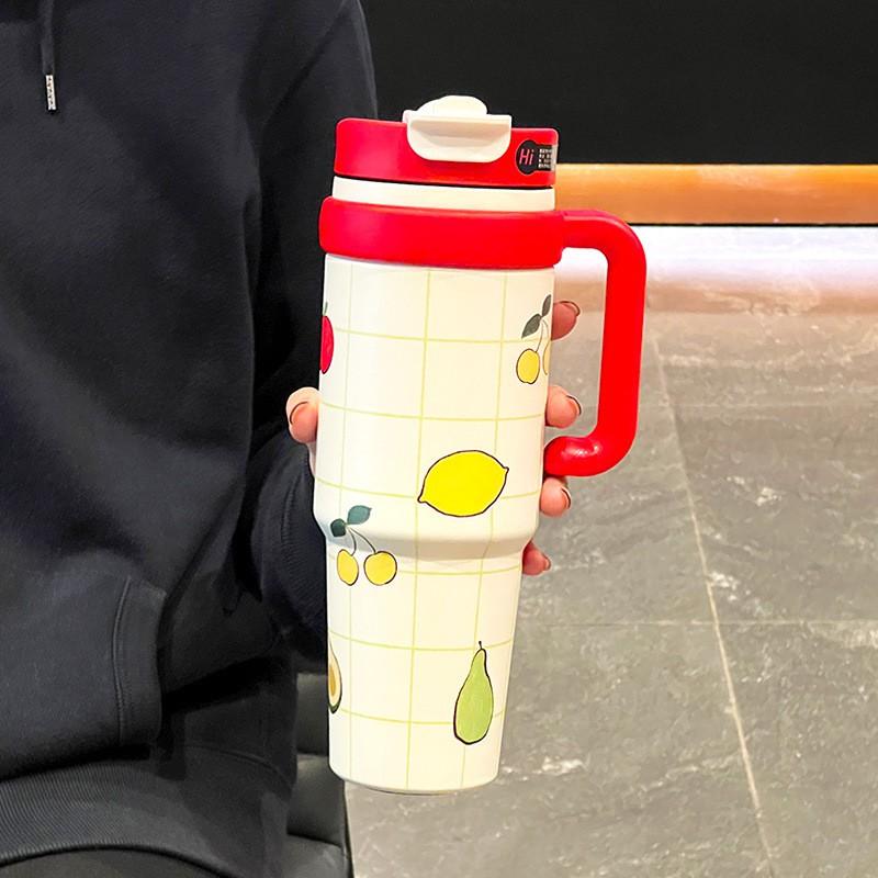 Large Capacity Vacuum Insulated Stainless Steel Tumbler With Straw Women 1000ml Leakproof Travel Water Bottle