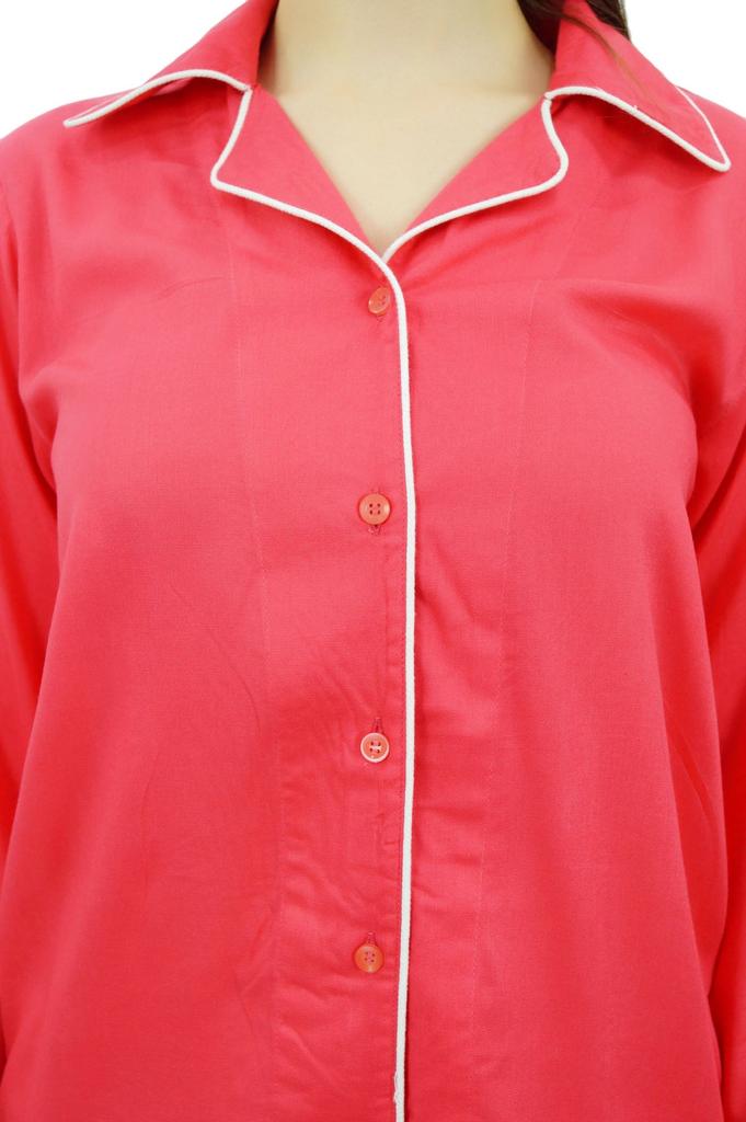 Bimba Button-Down Shirt With Elastic Waist Shorts 2 Pcs Full Sleeve Night Wear