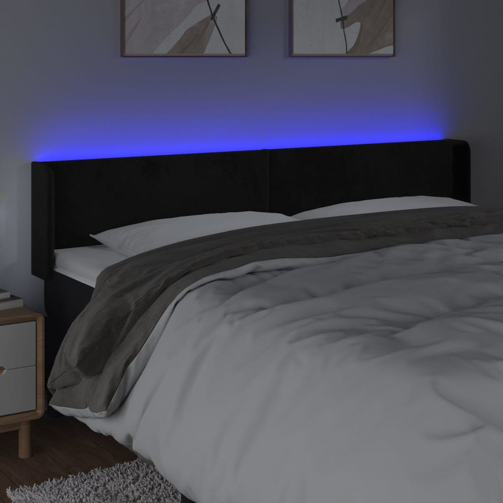 Vidaxl Bed Headboard with LED, Black, 163X16X78/88 Cm, Velvet