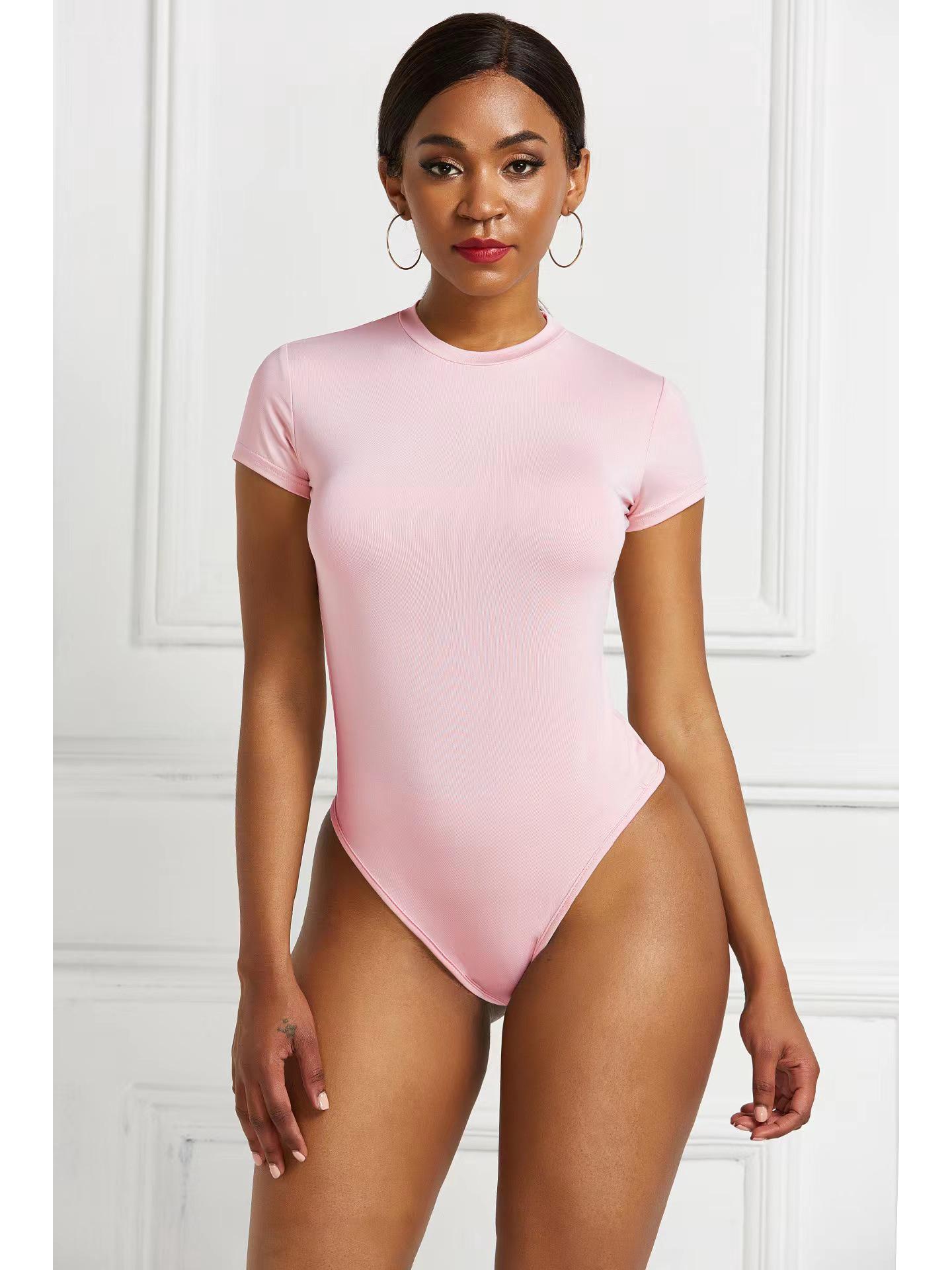 Bestseller Europäischer & Amerikanischer Einfarbiger Rundhals-Body - Body Shaper Basisschicht XXL rosa