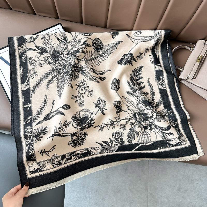 Retro flower imitation cashmere shawl women's autumn and winter travel versatile multi-functional warm scarf double-sided scarf