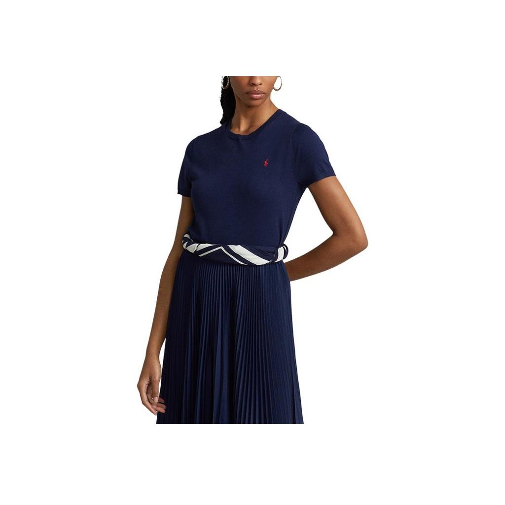 Polo Ralph Lauren Solid Color Crew Neck Pullover Short Sleeve Knit Top Women tops Blue WMPOSWENC020625-400