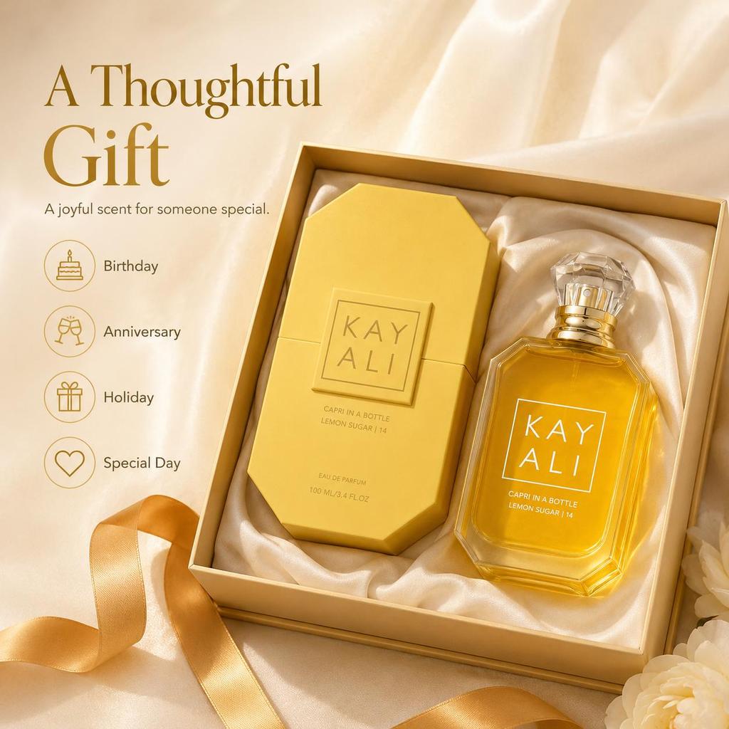 KAYALI Capri In a Bottle Lemon Sugar | 14 Eau De Parfum 100ml, Fresh Gourmand Lemon Vanilla Fragrance with Freesia, Raspberry and Praline
