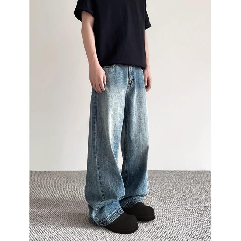 Vintage Blue Denim Jeans Unisex Straight Leg Loose Fit Casual Streetwear Pants