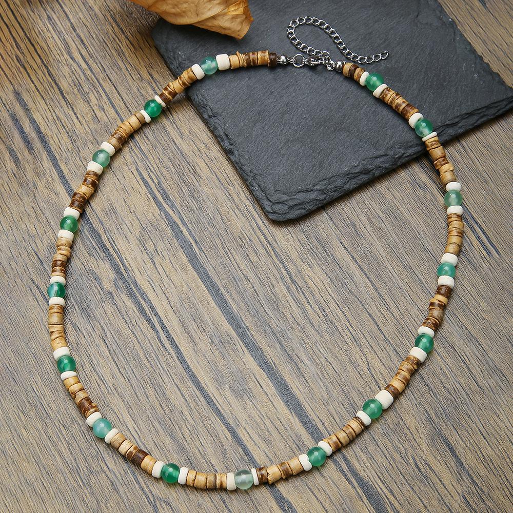 Volcano Stone Wood Bead Splicing Necklace Male Sense Retro Personality Summer Vacation Men's Collarbone Chain Necklace