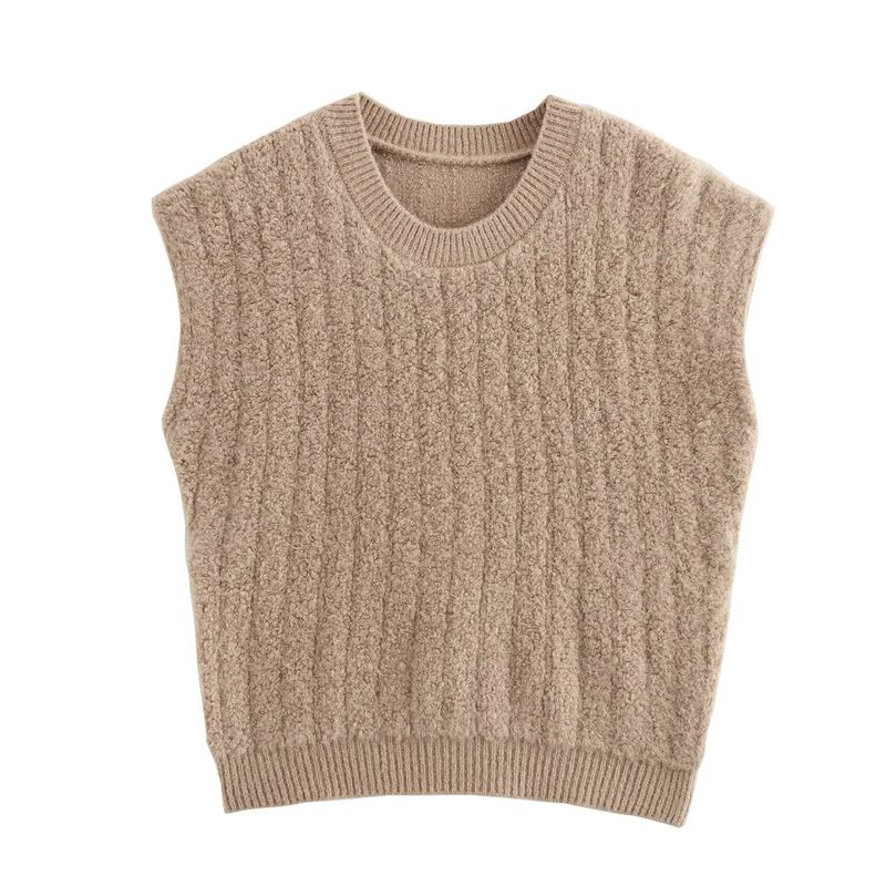 Kaslead New Arrival Women's Clothing Fashion Style Fashion round Neck Vertical Stripes Pullover Knitted Sweater Vest