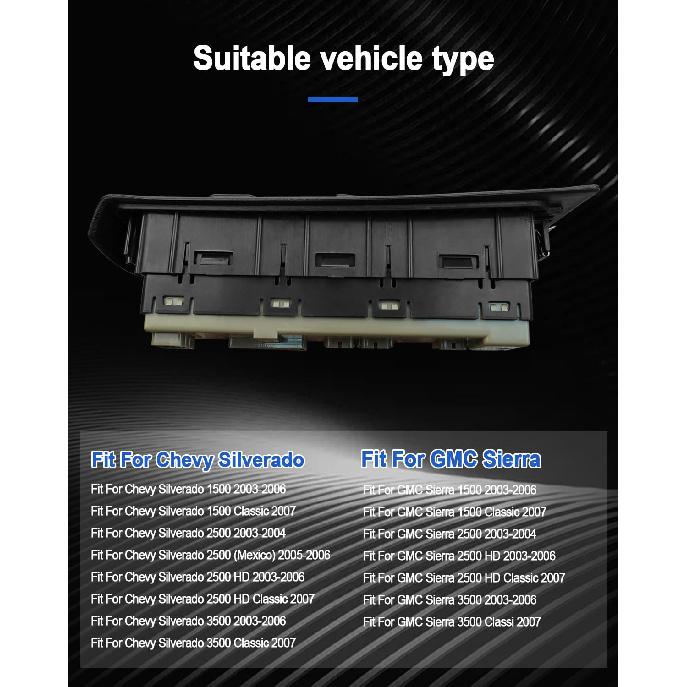 15883318 Master Power Window Switch W/Bezel Front Driver Side Fit For Chevy Silverado 1500/2500/3500 & GMC Sierra 1500/2500/3500 2003-2007, Replace
