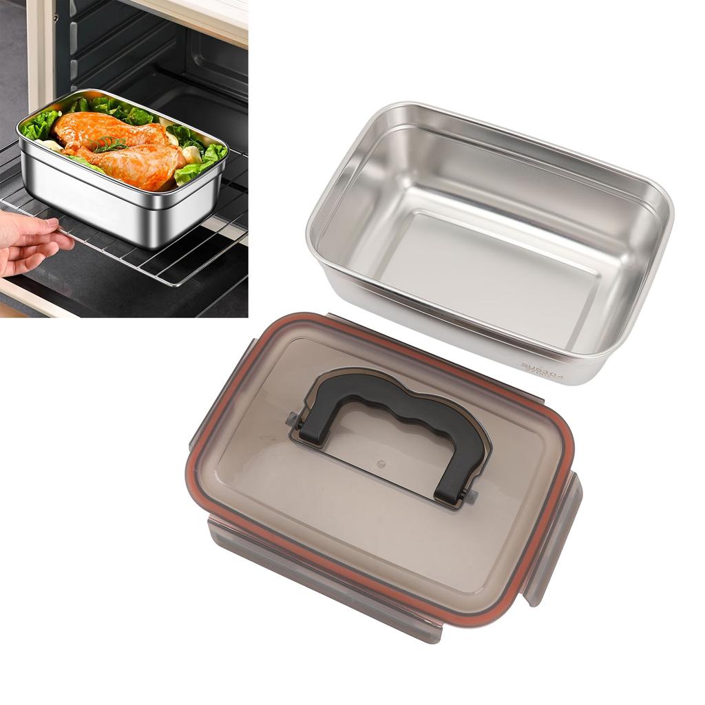 304 Stainless Steel Food Storage Container Metal Sealed Lunch Box with Handle for Home Refrigerator