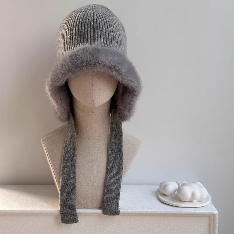 Rabbit plush knitted ear protection hat parent child winter cycling hat plus velvet windproof and cold resistant warm woolen hat cold hat winter
