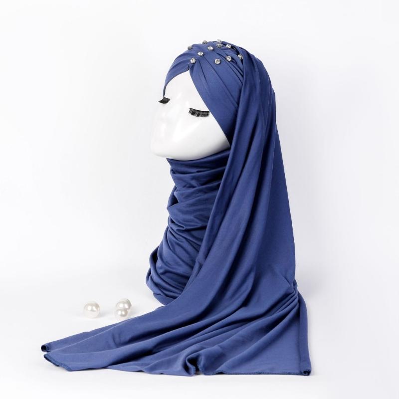 Headscarf Rhinestones Decors High Density Fabric Comfortable Head Scarf Wrap for Outdoor Wear and Fashion