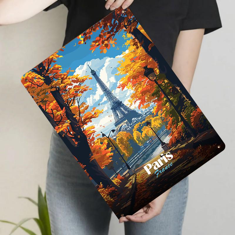 Paris France Eiffel Tower Autumn Landscape Metal Wall Art Decorative Iron Painting Home Decoration 20x30cm（7.8x11.8inch）