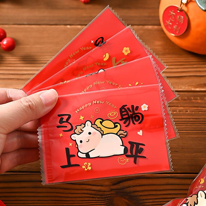 2026 Year Of The Horse Chinese  Year Snowflake Crispy Packaging 100Pcs Baking Cookie Machine Sealed Small Nougat Candy Bags