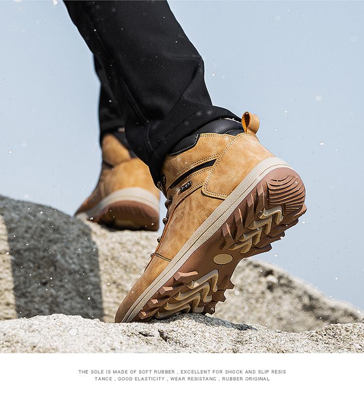 Men's 2025 Winter Velvet-Lined Snow Boots with Thick Soles - Warm Cotton Shoes for Teens In Cold Climates