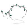 Damen Halskette Ohrring Set Strass Blätter Braut Hochzeit Schmuckset für Geburtstagsfeier Grün und Weiß K
