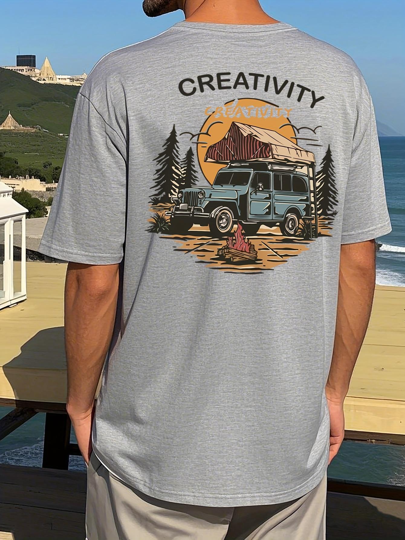 

Summer men s new car and landscape printed comfortable and breathable round neck T-shirt outdoor vacation casual top 4XL