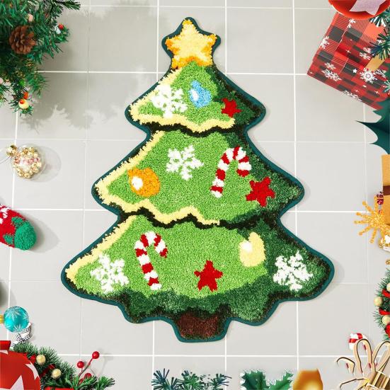 HOMZY Christmas Carpet Christmas Tree Santa Claus Snowman Shape Quick Water Absorbent Anti-Slip Backing New Year Decor Hotel Kitchen Bedroom Rug