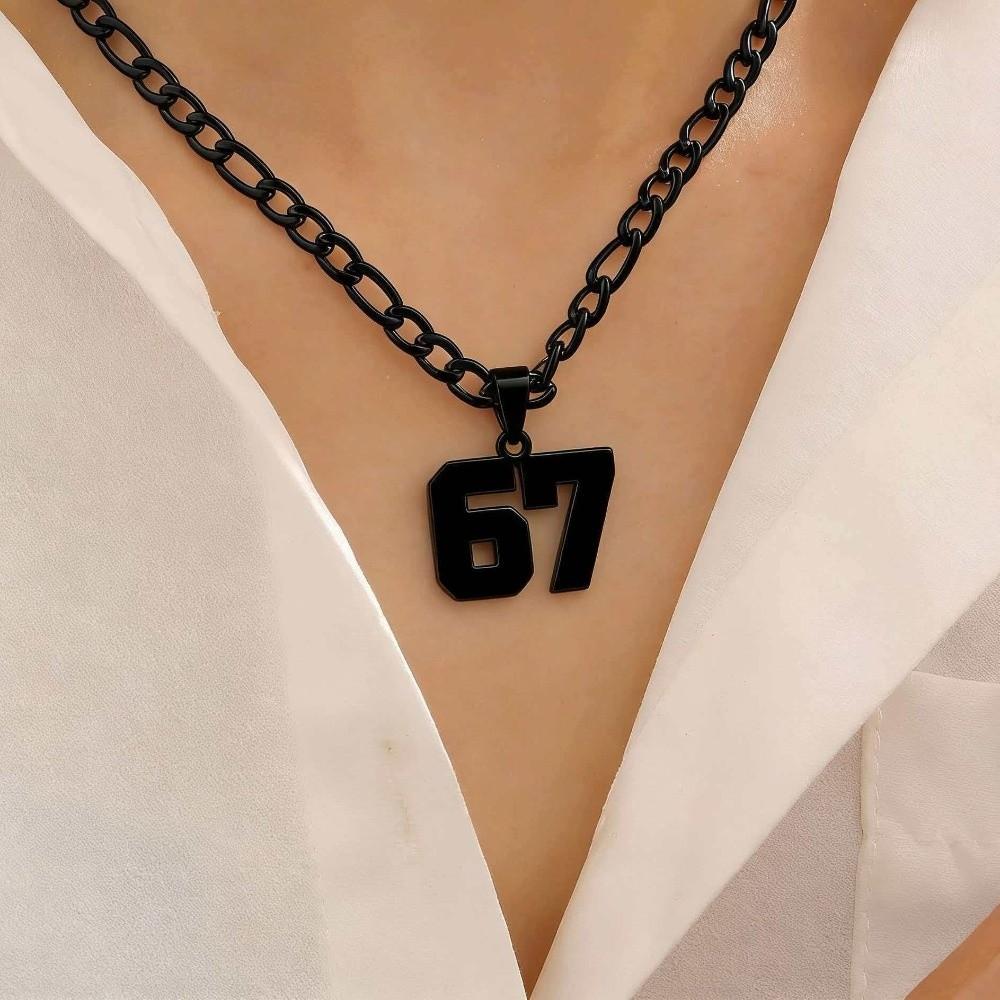 Letter Pendant Punk Tag Necklace Tag Pendant Neck Chain Fashion 67 Necklace for Men Women