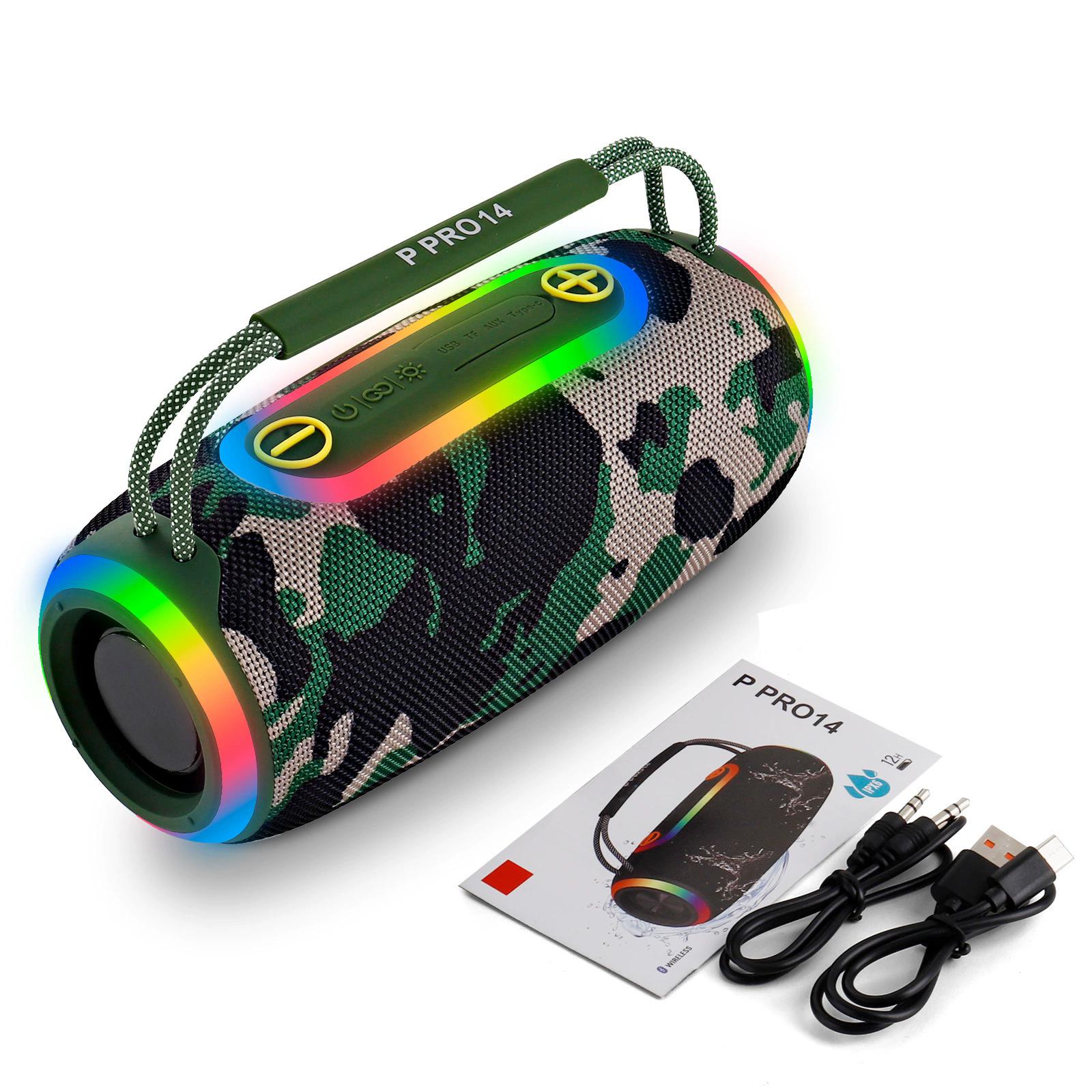 

Boombox P Pro14 20W portable wireless Bluetooth speaker 20W subwoofer stereo outdoor music player IPX6 waterproof with RGB light армія зелений колір