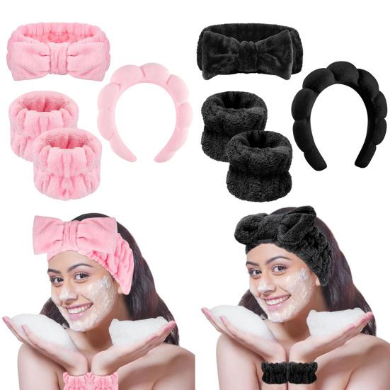 4 ks/sada Čelenka Čelenka Čelenka Sada Mašlička Skvělá absorpce vody Elastická Protiskluzová Čelenka Péče o pleť Pásek na zápěstí Odličování obličeje