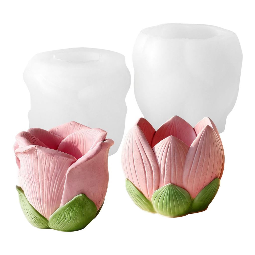 Silicone Mold Flower Shape White Diy Candle Holder Mold Rose Flower Cup Mold Silicone For Home Decor Aromatherapy Decoration
