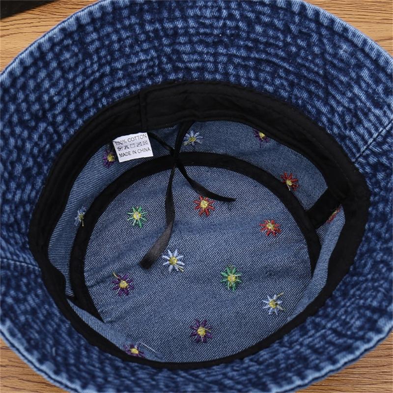 Stylish Jeans Flower Pattern Bucket Hat Extended Edge Shade Guard Unisex Warm Season Shore Hat for Various Occasion