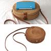Handwoven Round Rattan Bag Tropical Beach   Woven Shoulder Rattan Bag with Leather Strap 20cm Diameter