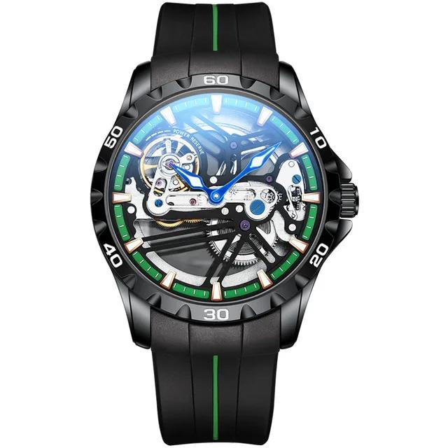 AILANG Luxury Brand Sport Waterproof Automatic Mechanical Watches Luminous Skeleton Stainless Steel Case MOTORCYCLE DESIGN
