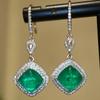 Luxurious Women's Bright Square Earrings Set with Green Stone Earrings, Full Circle Zircon, Elegant High-end Commitment Jewelry