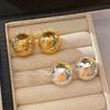 Gold Mush Ice Flash Semisphere Earrings Female Accessible Luxury Fancy Elegant Earrings Fashion Retro Heavy Industry Golden Earrings