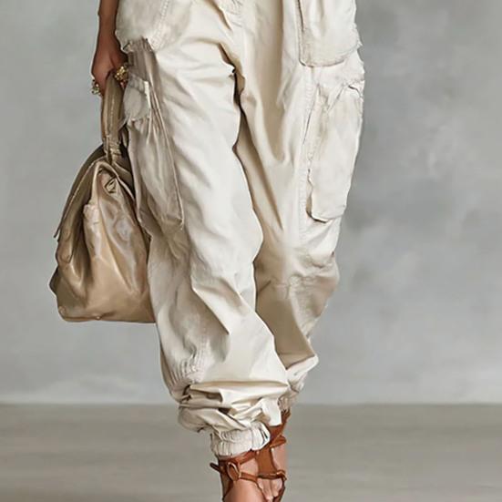 Cargo-Hose Verstellbare Beinöffnungen Volle Knöchellänge Seitentaschen Baggy-Hose Einfarbige Locker geschnittene Streetwear Freizeit-Hose