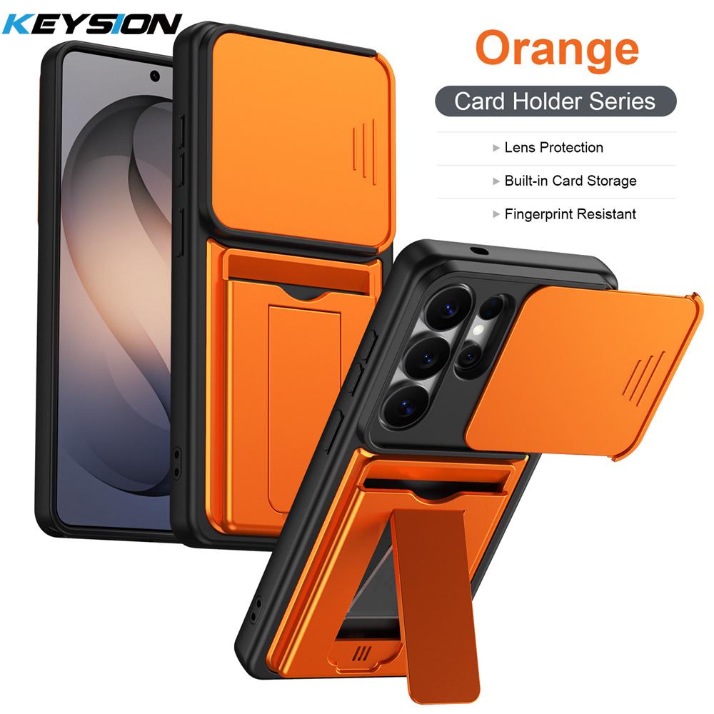 KEYSION Card Holder Bag Phone Case for Samsung S26 Ultra 5G Slide Camera Protection Kickstand Shockproof Cover for Galaxy S26+5G