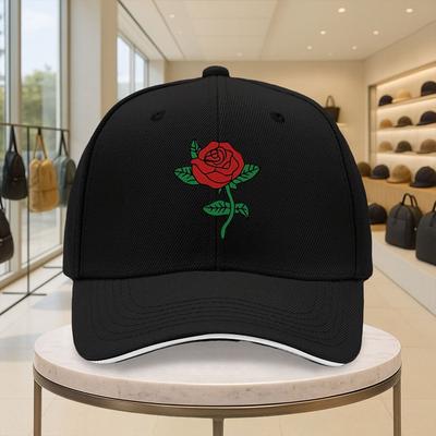 Casquette de Baseball Rose Rouge Unisexe Réglable Coton Décontractée Visière Courbe