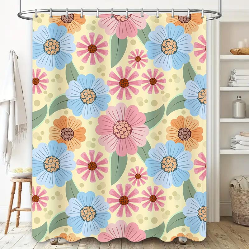 Colorful Flower Shower Curtain Bathroom Decor Home Decoration Waterproof Fabric Bath Rug Cover Print Pattern Water Repellent Fab