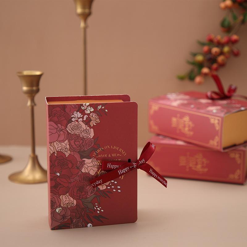 Simple Book Shape Gift Box With Ribbon Paperboard Material Present Packaging Box Diy Candy Packaging Box Wedding Birthday