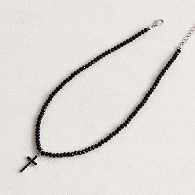 Simple Black Beads Necklace With Cross Pendant Female Jewelry Luxury Rhinestone Choker Necklaces Women Ladies Party Necklace