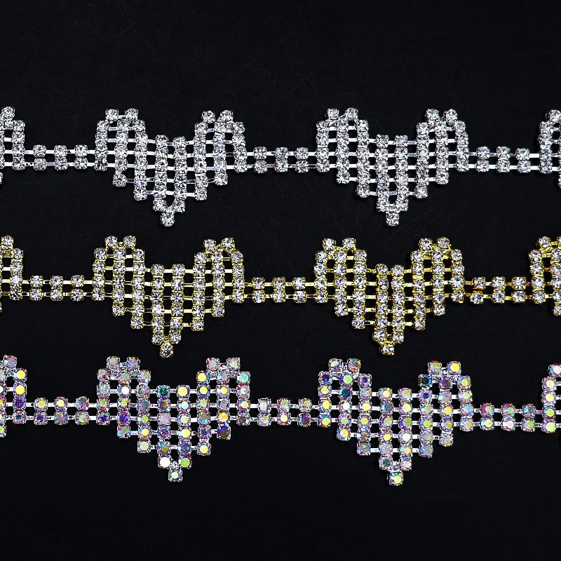 Handmade Heart Rhinestone Claw Chain for DIY Clothing and Decoration