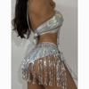 New Summer Solid Three Piece Set Swimsuit Women Bikini Shiny Sequins Sexy Tassel 3 Piece Suit Fashion Slim Fit Halter Swimsuits Bikini Set 24331
