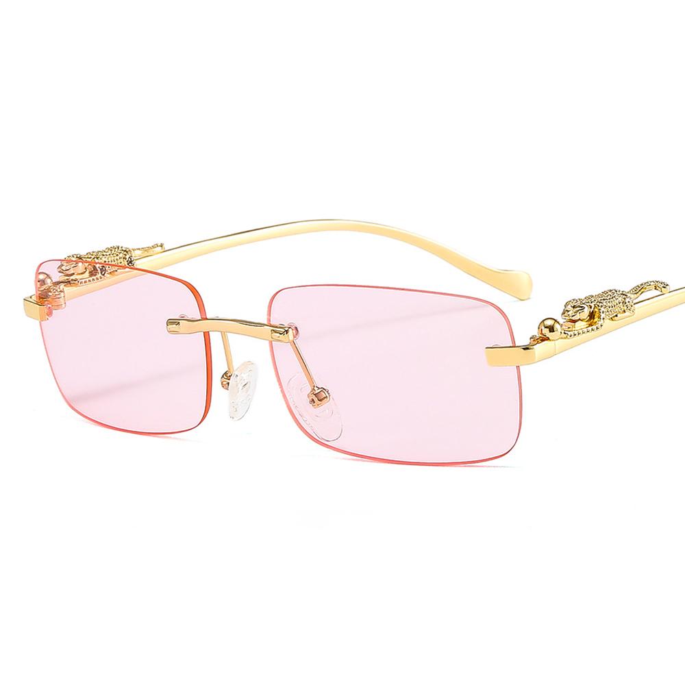 Retro Uv400 Clear Shades Cheetah Decoration Ocean Lens Sun Glasses Rimless Rectangle Sunglasses