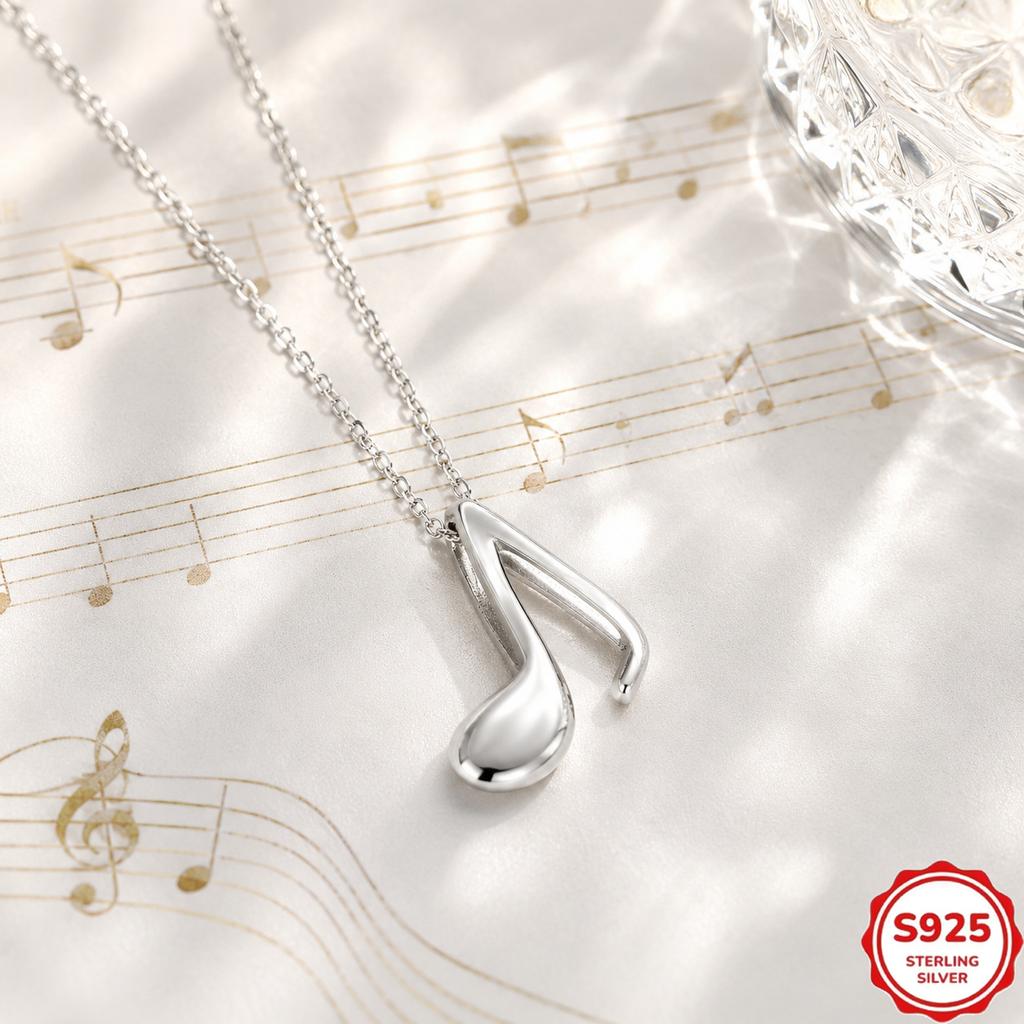 S925 pure silver note necklace, women's minimalist music symbol pendant, collarbone chain, small and fresh artistic style, daily necklace