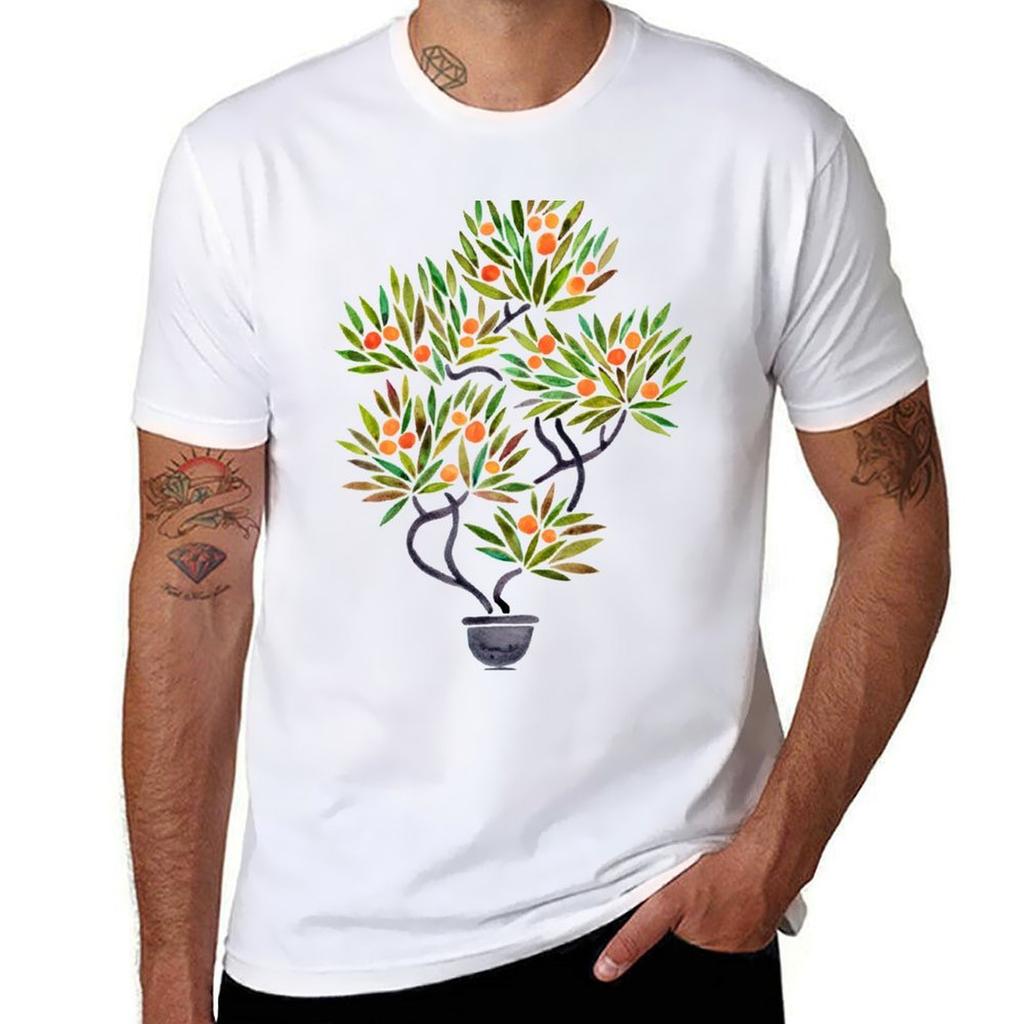 Bonsai Tree  Orange Fruit TShirt Comfortable Basic Crew Neck Tee
