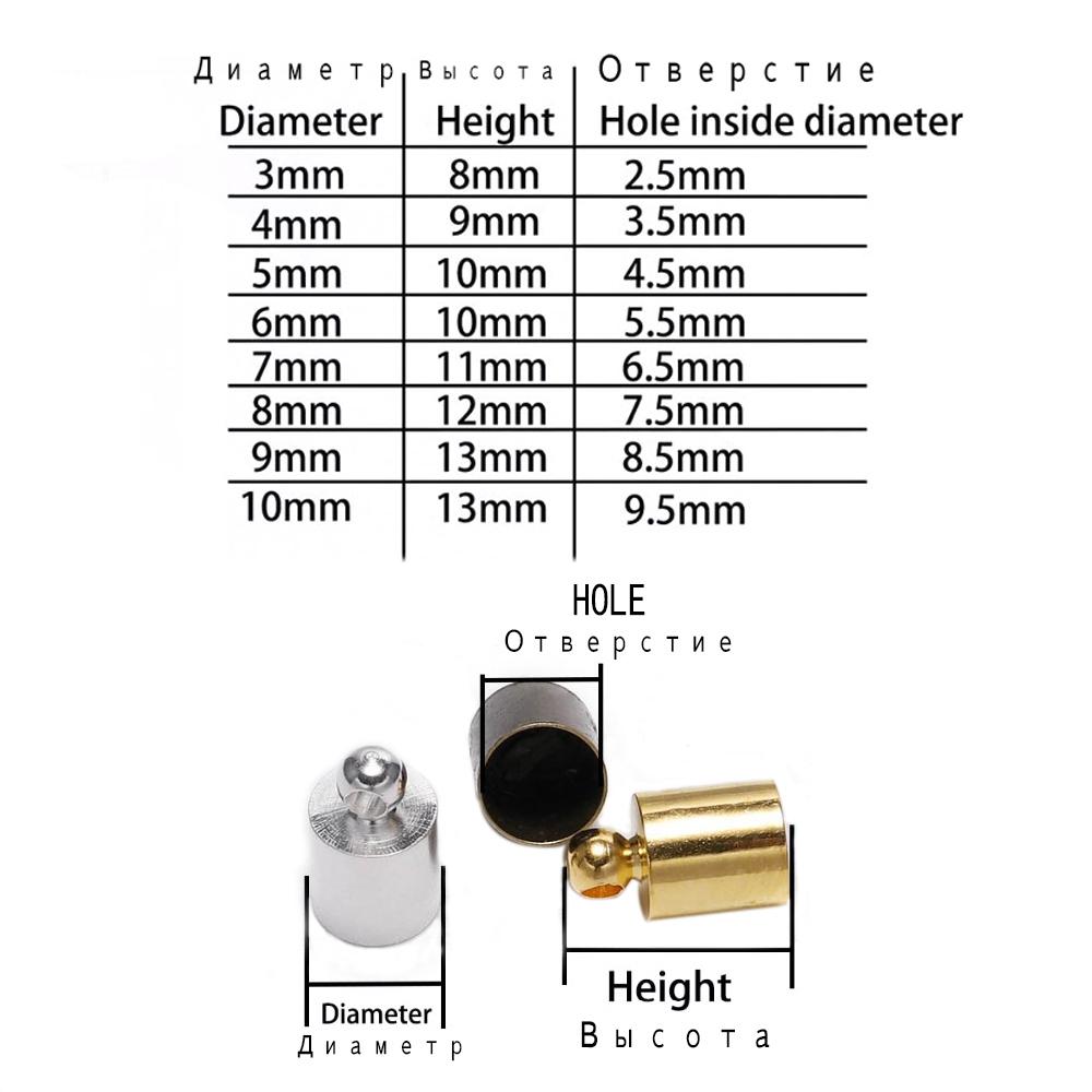 50 pz/lotto End Tip Cap Misura Per 3 4 5 6 7 8 9 10mm Nappa Cavo di Cuoio End Crimp Cap perline Tappi Per Gioielli FAI DA TE Che Effettuano Forniture