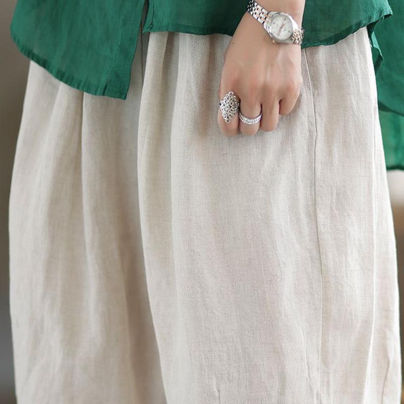 Cotton Short Pants Women's Summer Versatile Wide-legged Pants Comfortable Cotton Linen Pants Elastic Waist Chinese Pants