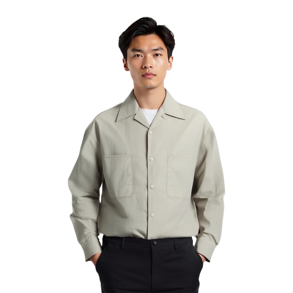 UNIQLO SS24 U Series Solid Color Button Down Collar Long Sleeve Shirt Men shirts Smoke-Gray 464936-04