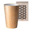 Mino-Ware Becher, Sake-/Bierglas, ca.. 370ml, Dünn geschnitzt, Hanfblatt-Design, Gold, Holzbox, Geschenk, Hergestellt in Japan, US-1012C