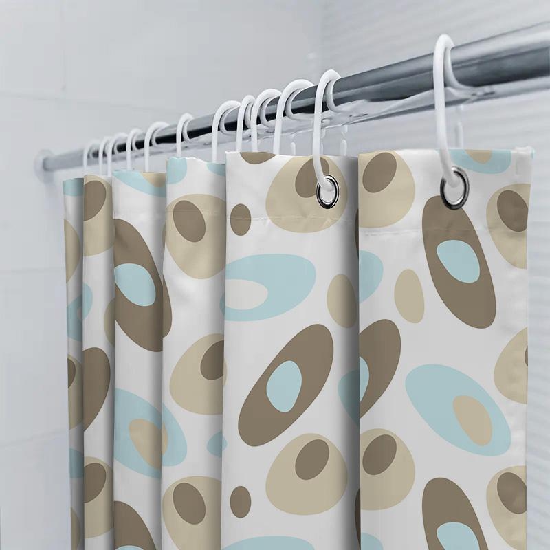 Blue Brown Oval Pattern Shower Curtain Modern Bathroom Decor For Home Bathing Room Waterproof Fabric With Hooks Various Sizes Av