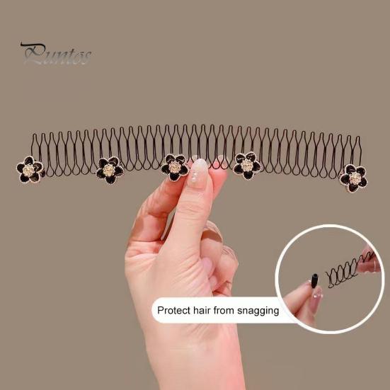 Women Hairband Flower Faux Pearl Button Butterflies Decor Hair Hoop Visible Metal Mesh Headband Elastic Hair Accessory