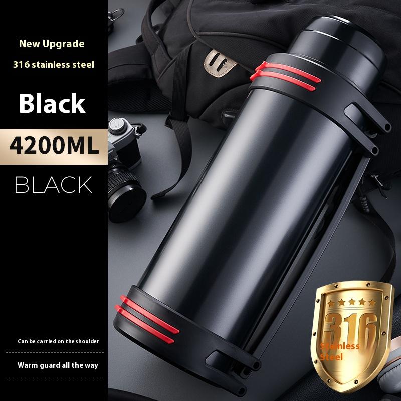 

4000 мл черный термос из нержавеющей стали с большой емкостью для активного отдыха на природе, для альпинизма, для дома, термокружка 3L-4.2L