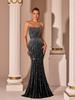 Robe de soirée sirène sans bretelles à diamants avec fente haute et dos ouvert