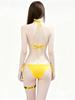 SENMHS Women's Yellow Leather-Look Cyberpunk Bikini, 3-Piece Set, Sexy Strappy Design, Bondage-Style Mini Top, Underwear, Cosplay, Photoshoots, Partie
